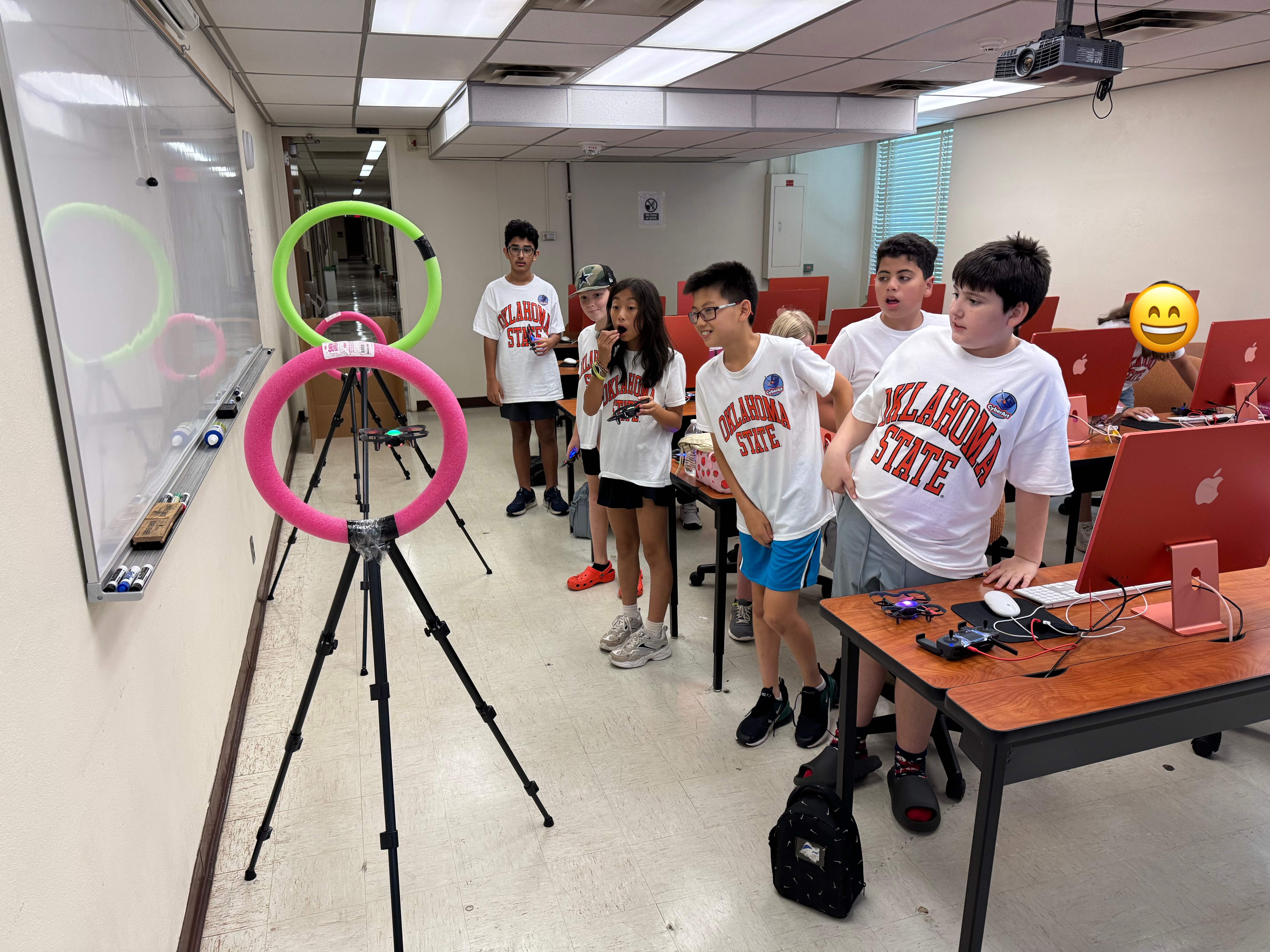 Student in a classroom actively engaged in a class activity.