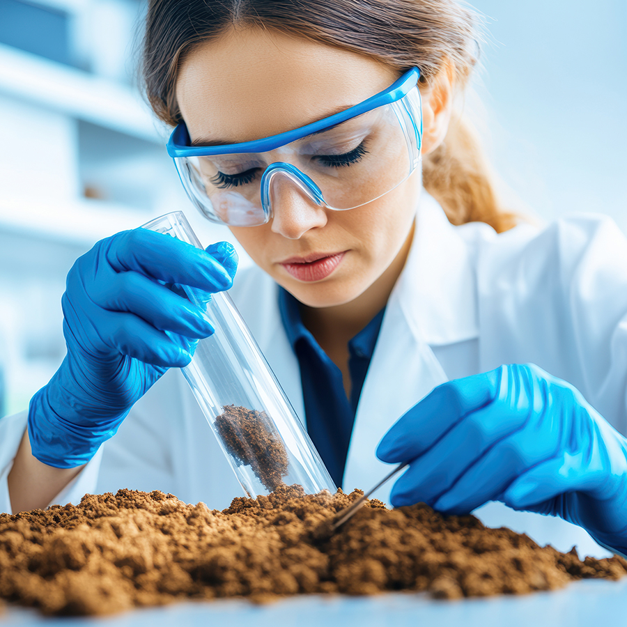 Woman taking a soil sample