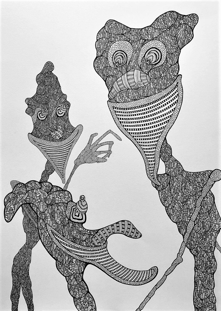 Taylor Graham, Trio, micon pen on watercolor paper