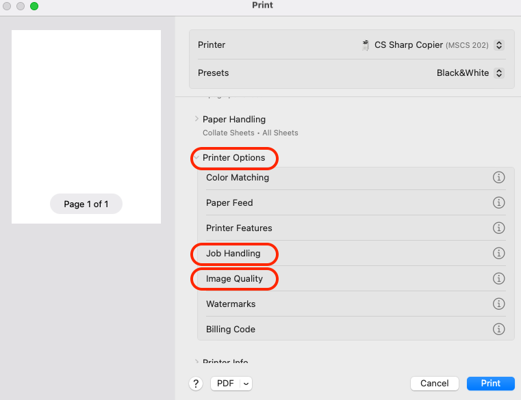 Screenshot of a computer print dialog box showing a document preview labeled Screenshot of a computer print dialog box showing a document preview labeled