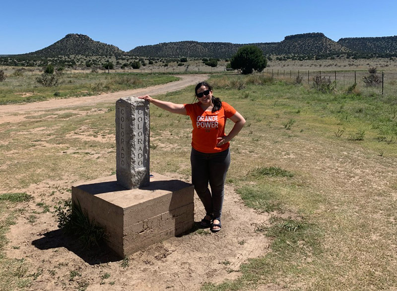 Maria Ramirez Saenz at 3 states marker