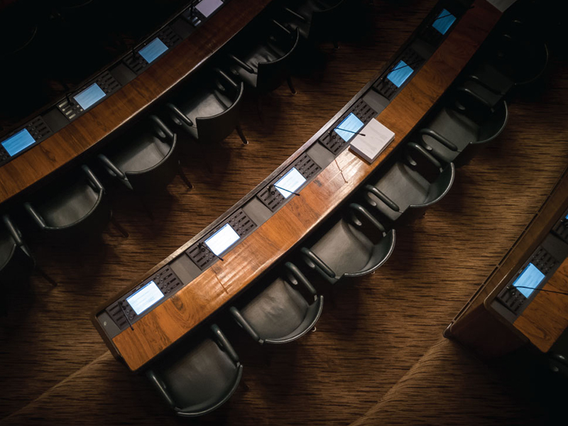 Overhead shot of conference room theater seating