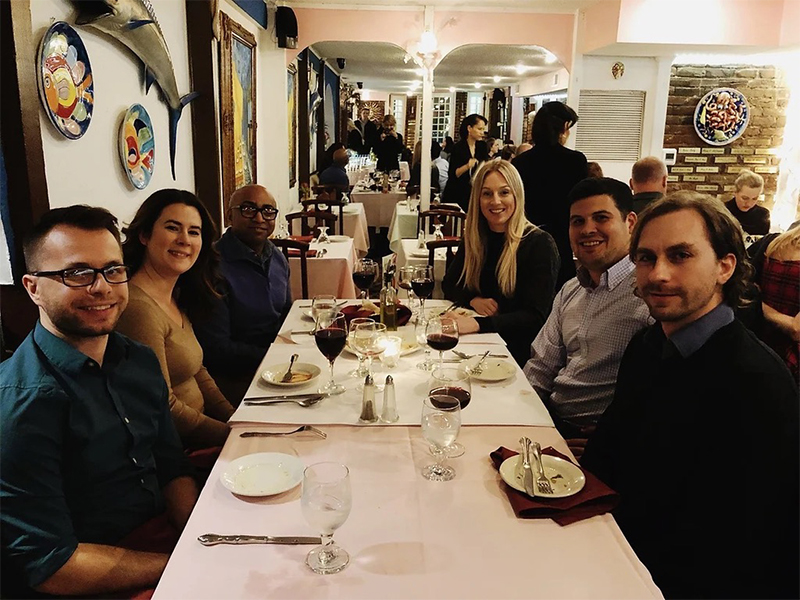 Dr Grant and lab team at dinner